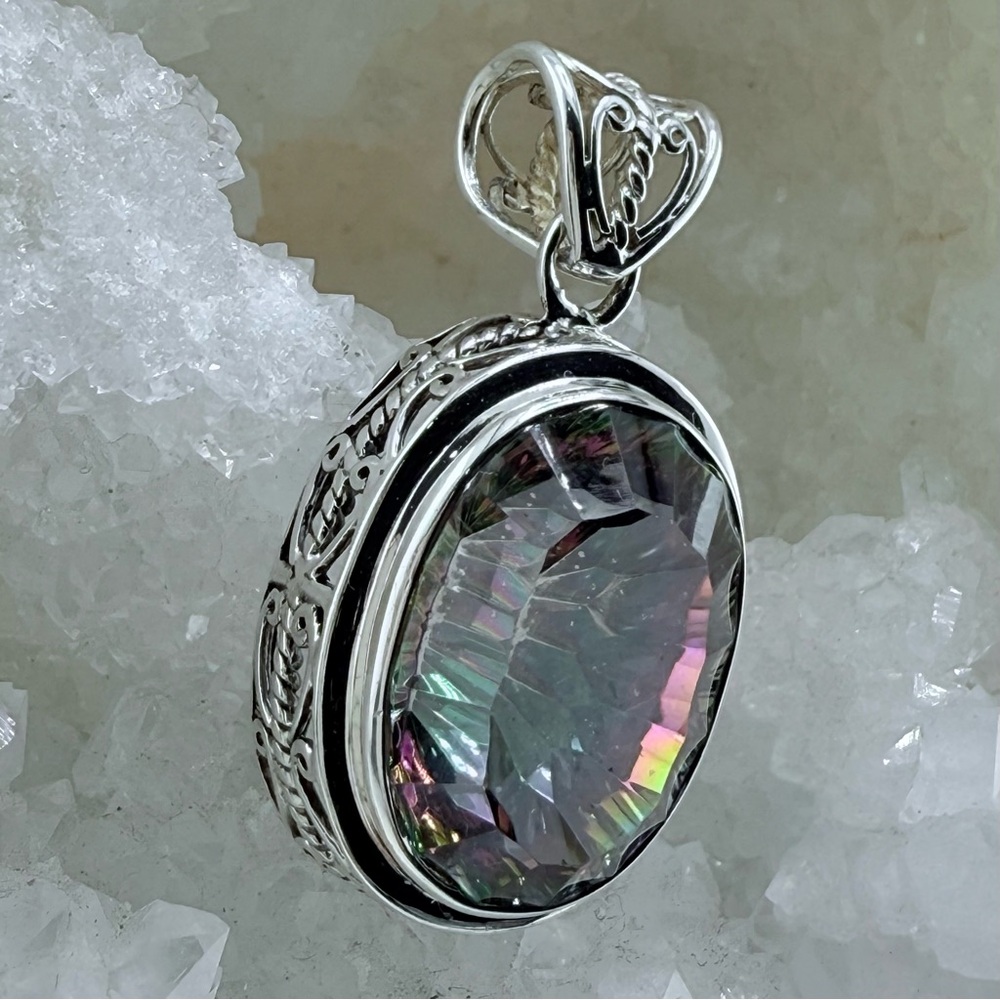 💜BJC Samuel Benham Sterling Silver Mystic topaz Pendant💜 - Picture 4 of 10